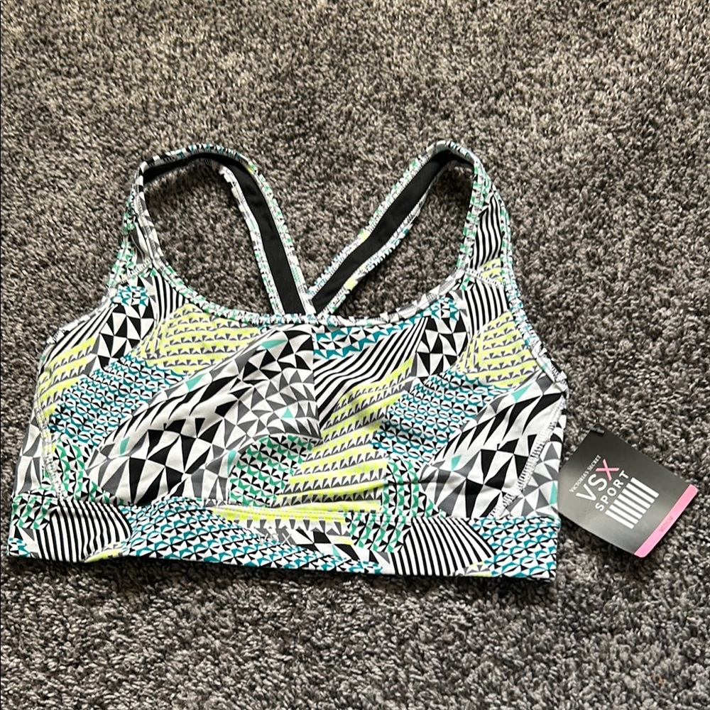 Women's Patterned Sports Bra - Black, Green, White